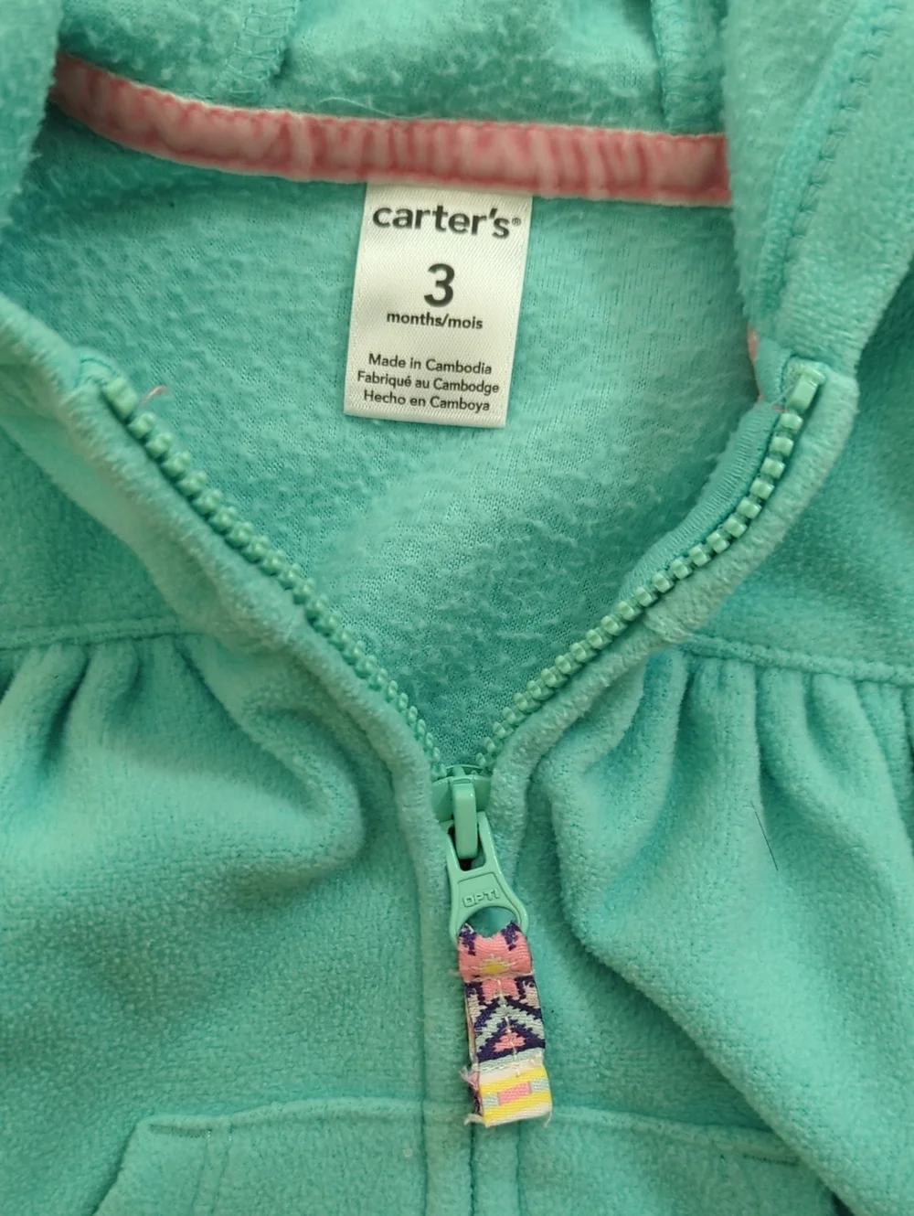 Carter's Girl's Fleece Bundle Pink Hooded Zip Jacket & Teal Hooded Vest 3 Months